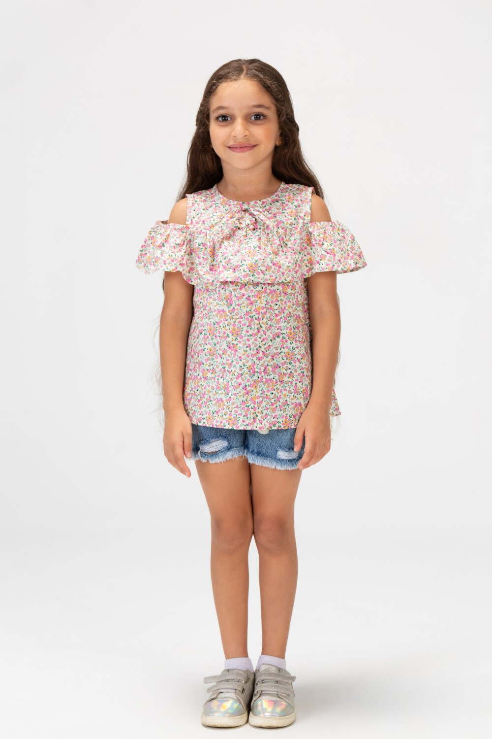 Girls Half Sleeved Off Shoulder Blouse Printed With Flowers Rose