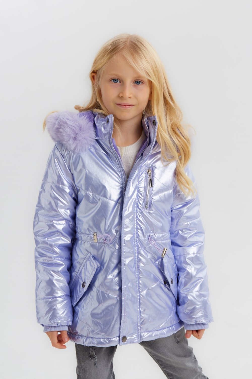 Girl's Casual Long Style Front Pockets Full Zipper Hooded Waterproof Jacket