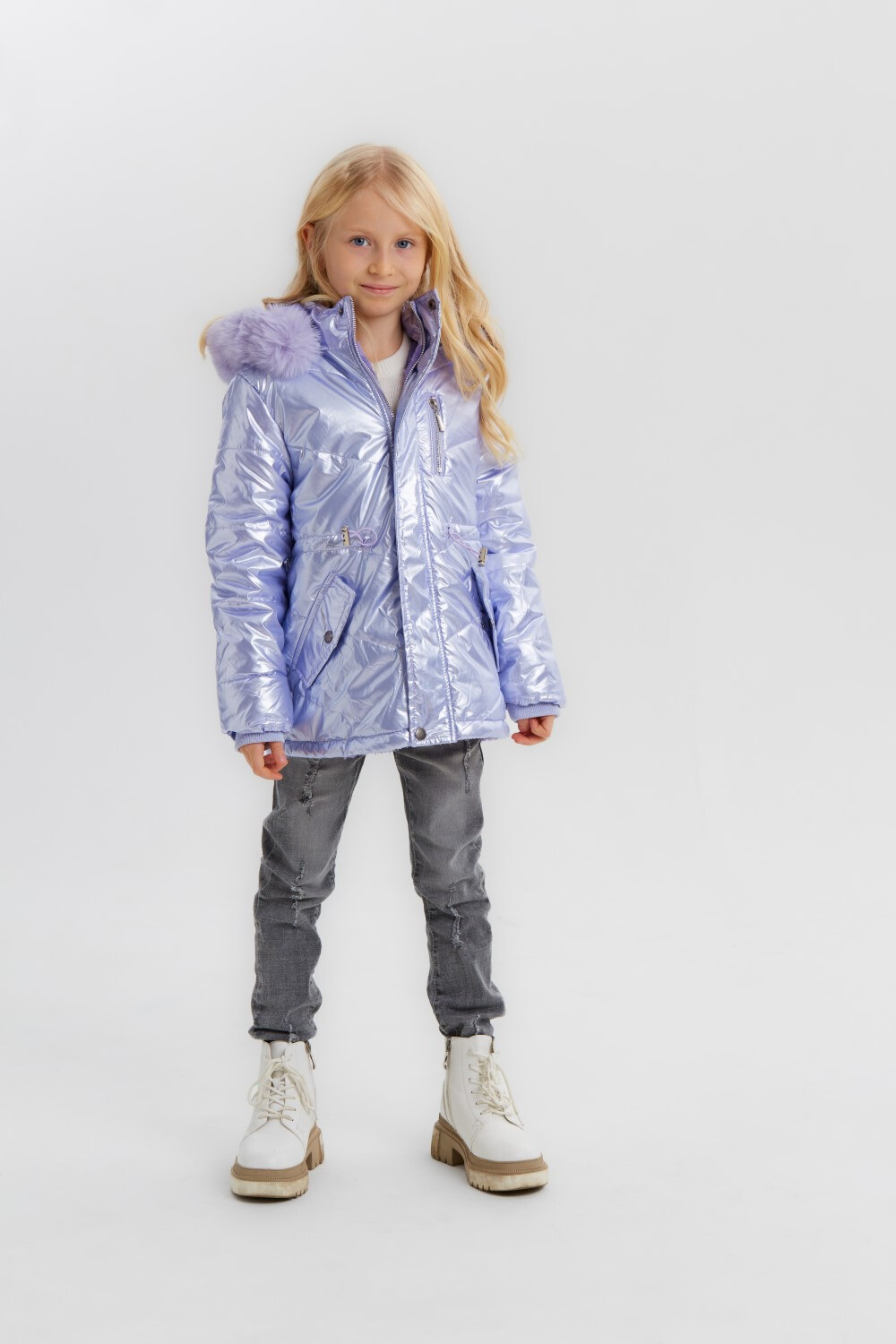 Girl's Casual Long Style Front Pockets Full Zipper Hooded Waterproof Jacket