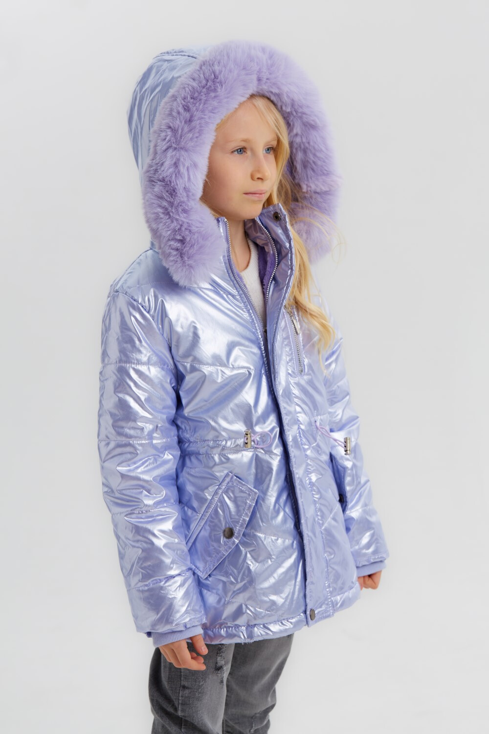 Girl's Casual Long Style Front Pockets Full Zipper Hooded Waterproof Jacket