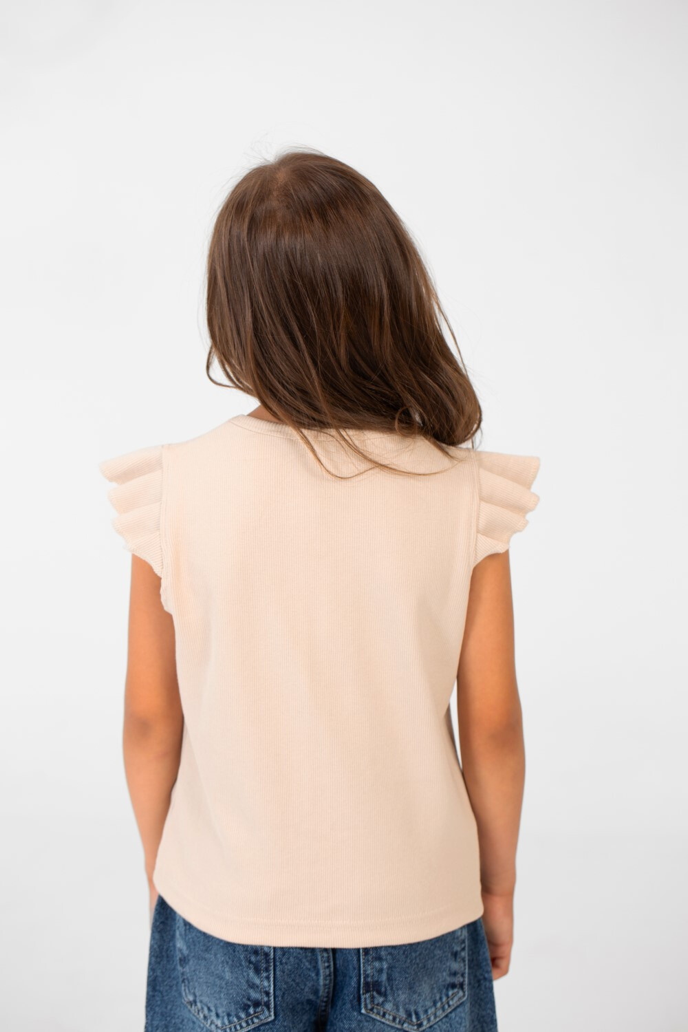 Girl's Classic T-shirt With Shoulder Ruffles In Practical Material
