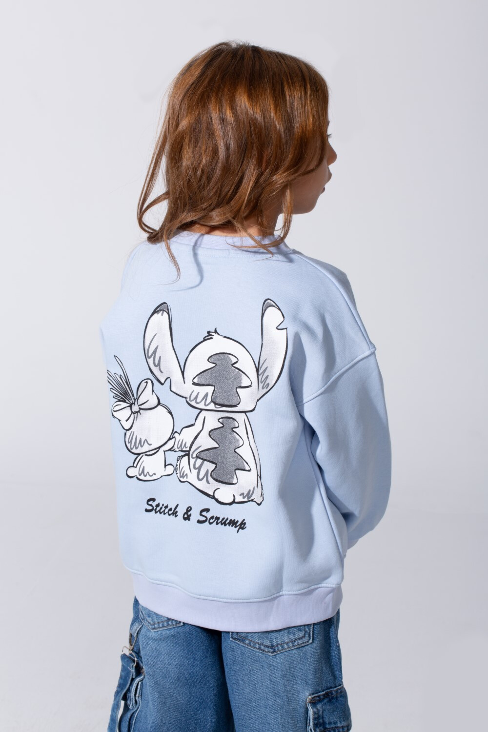 Girl's Slim Fit Round Neck Melton Sweatshirt With A Rabbit Print On The Front And Back