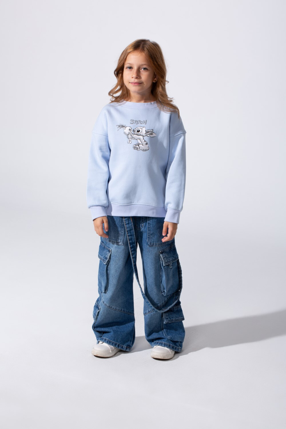 Girl's Slim Fit Round Neck Melton Sweatshirt With A Rabbit Print On The Front And Back