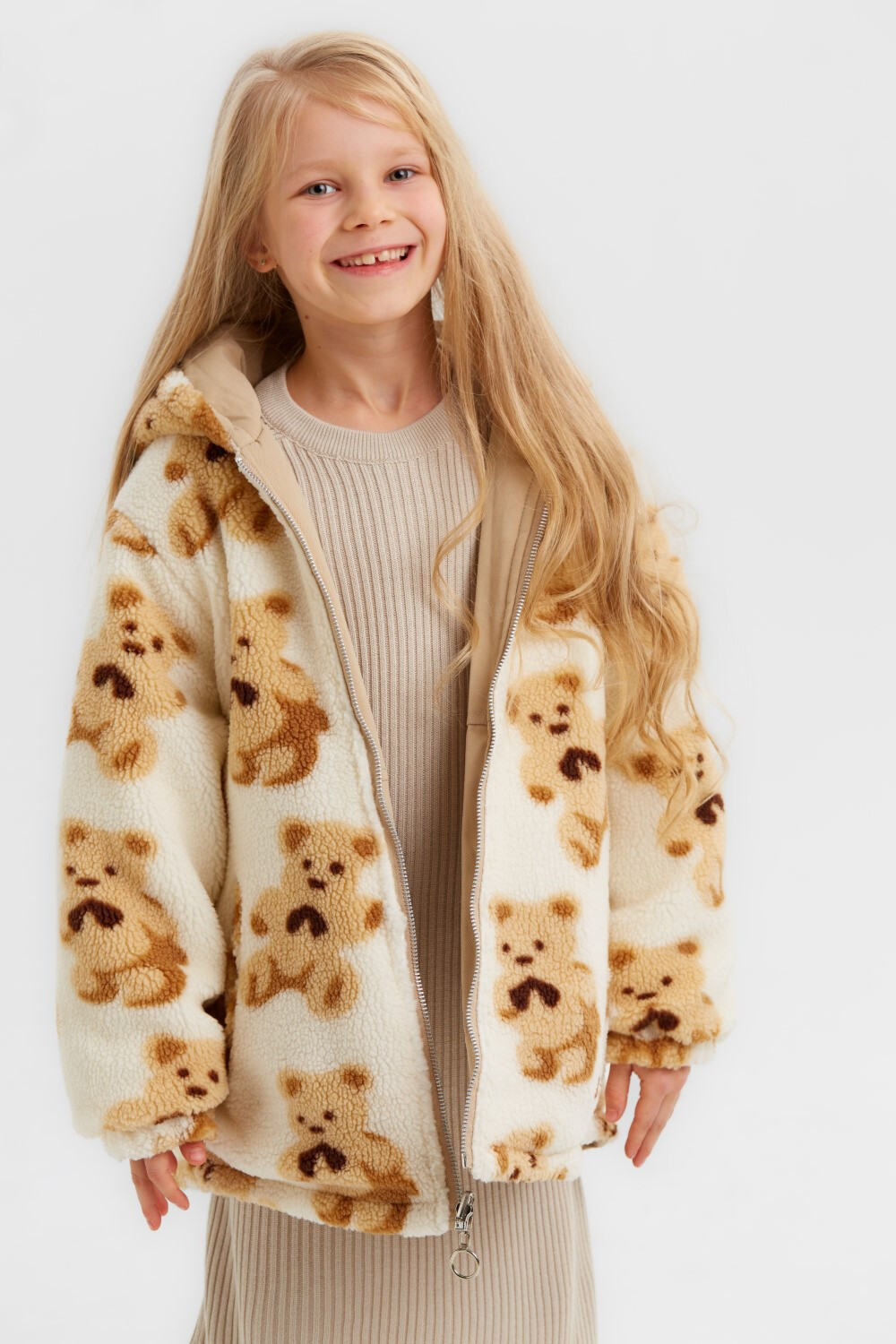 Girl's Casual Double Face Gabardines & Fur Jacket