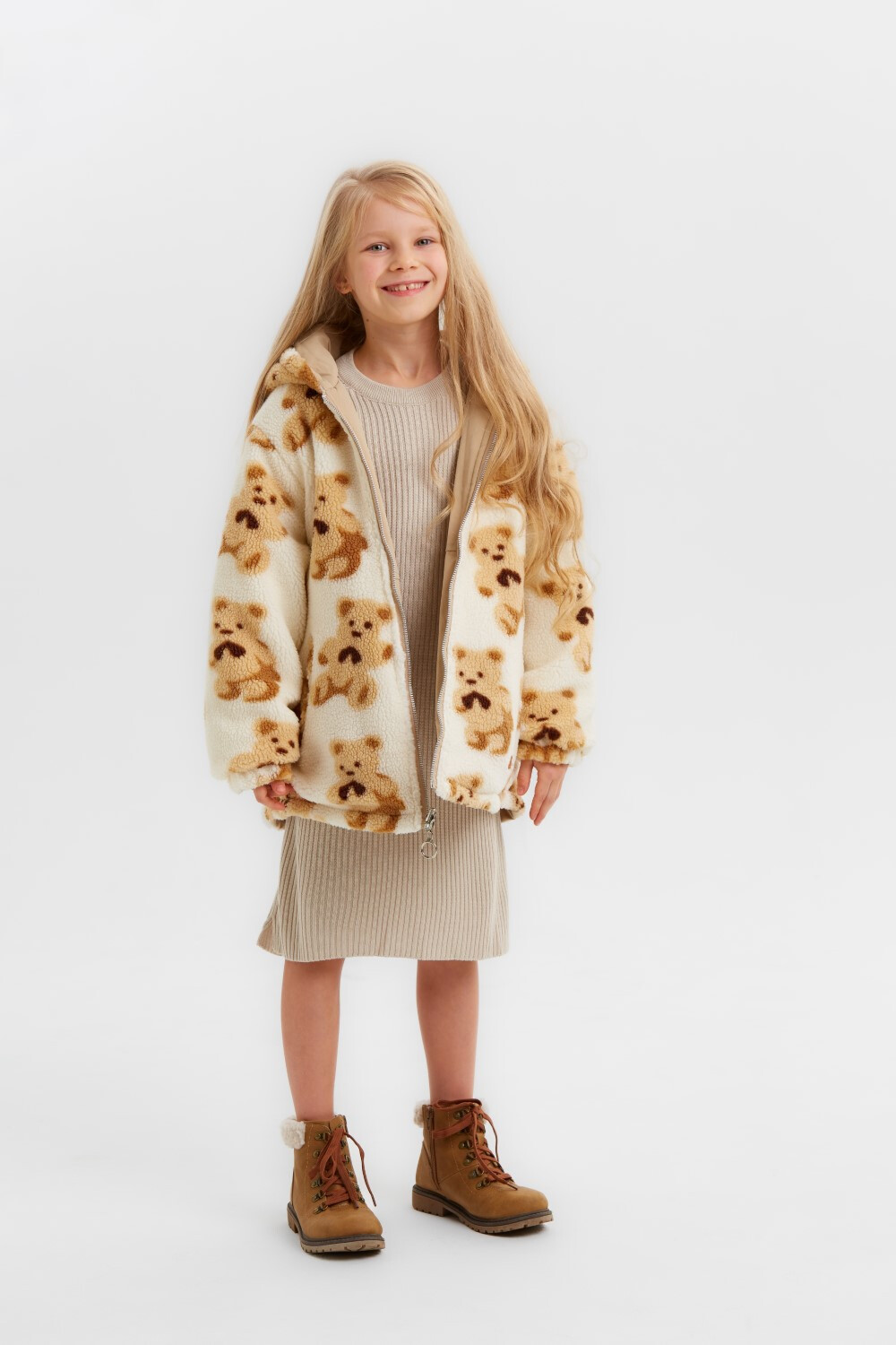 Girl's Casual Double Face Gabardines & Fur Jacket