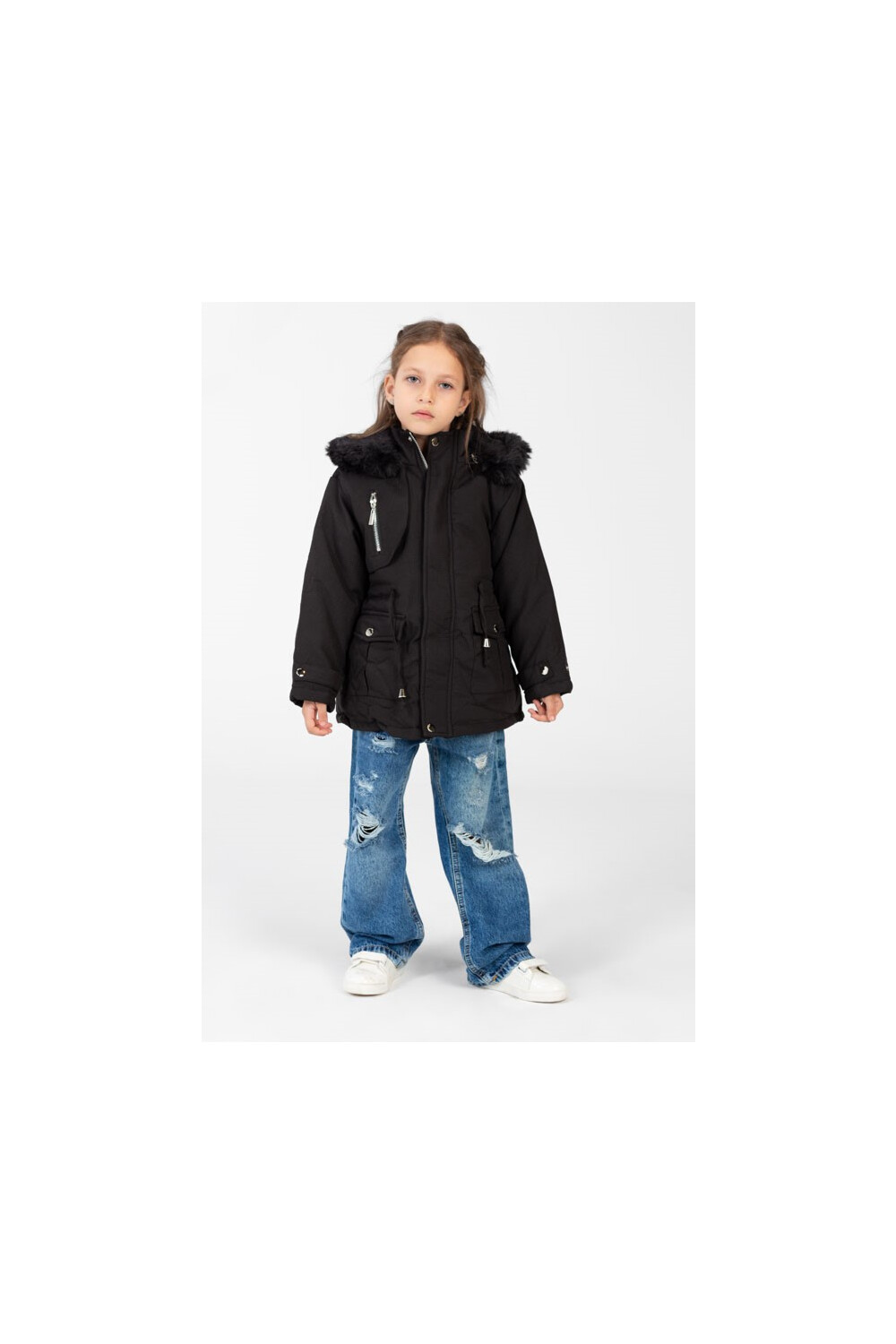 Girl's Gabardine Fur Hood Jacket In Modern Details