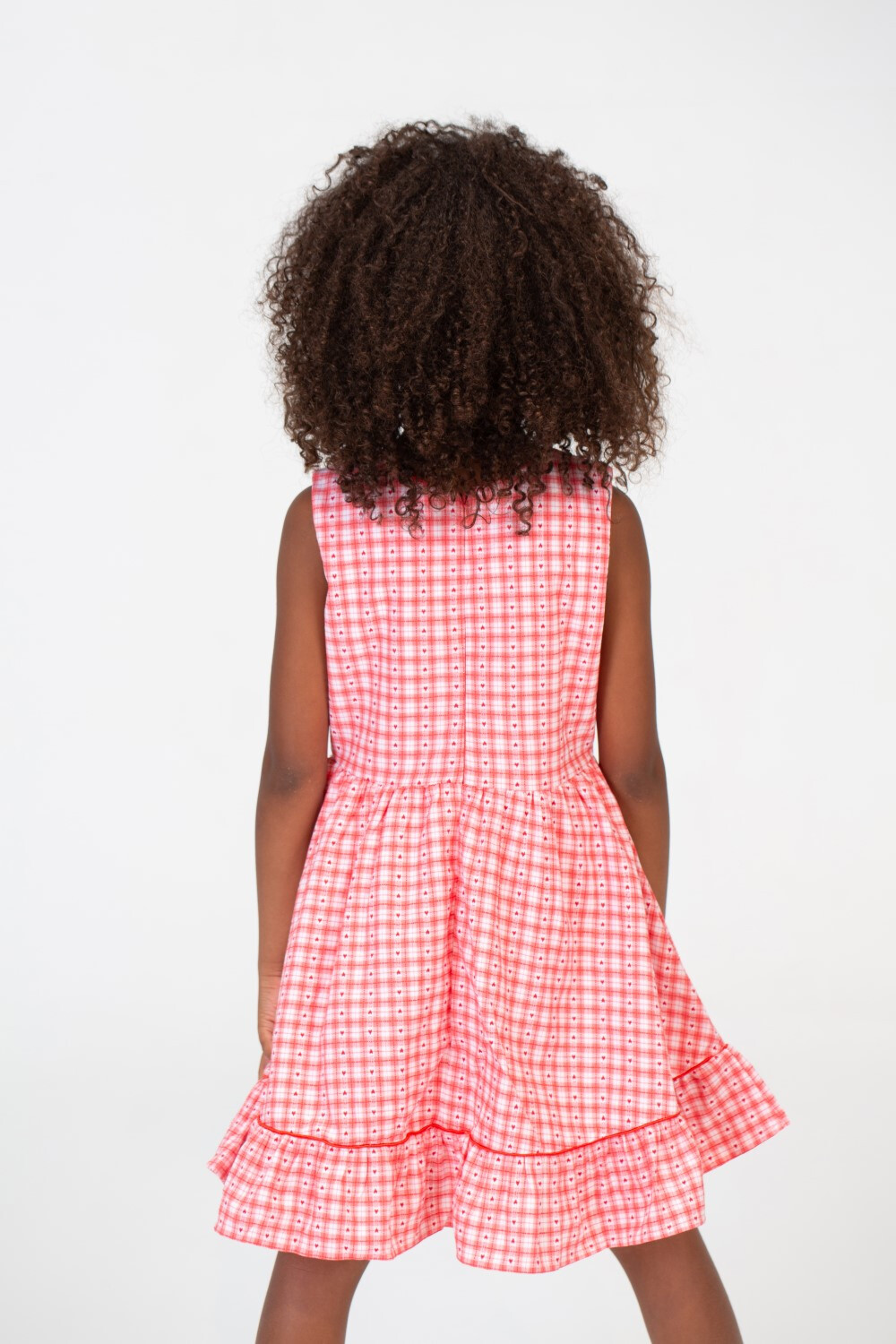 Girls Checkered Knee Length Fabric Cut Dress In Pink