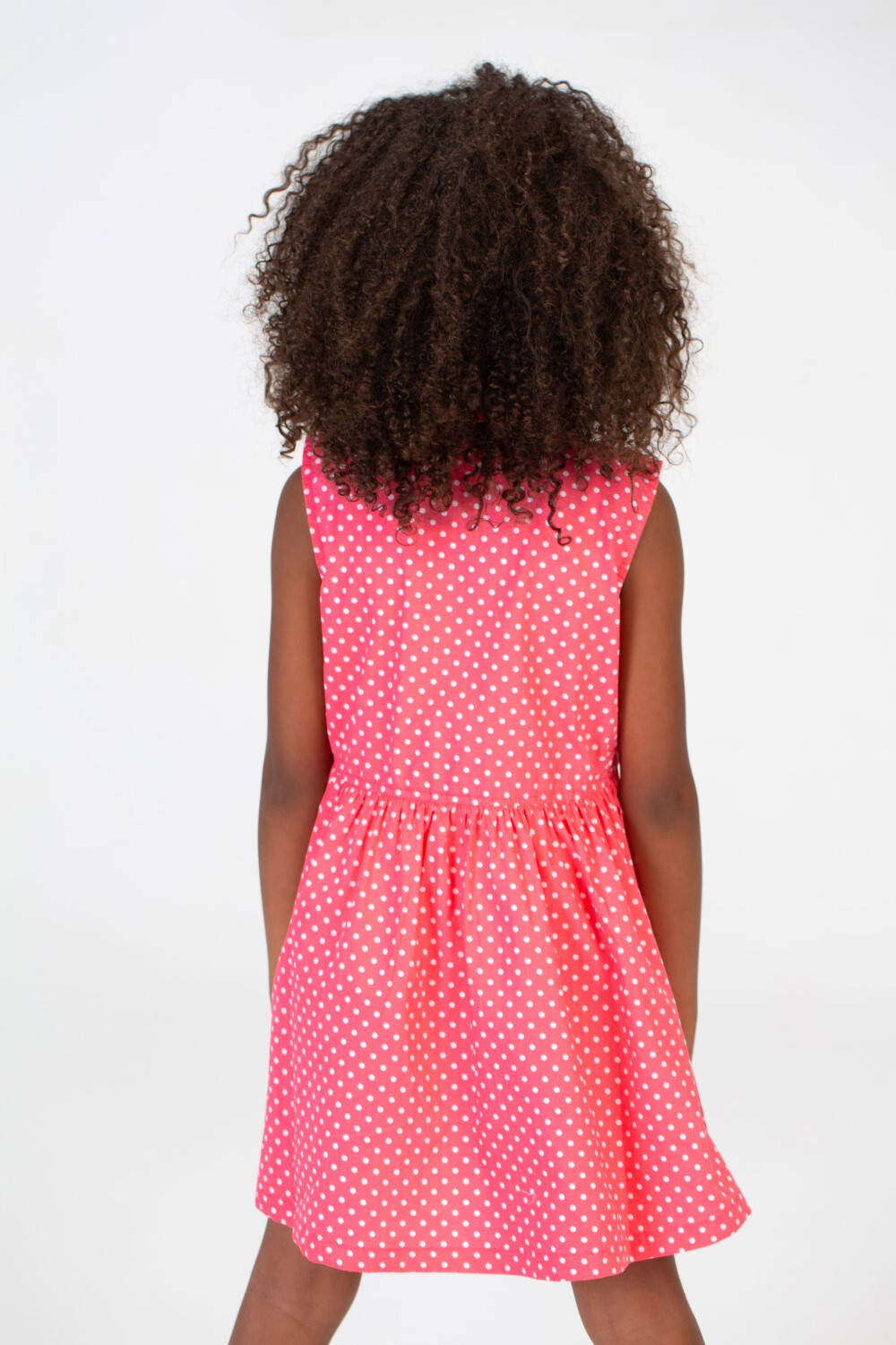 Girls Doted Knee Length Fabric Cut Dress In Pink