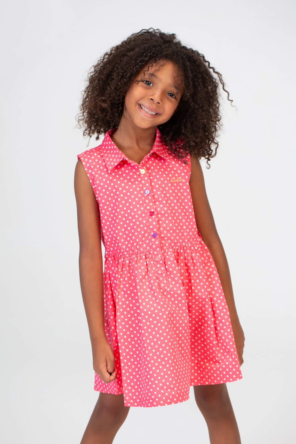 Girls Doted Knee Length Fabric Cut Dress In Pink