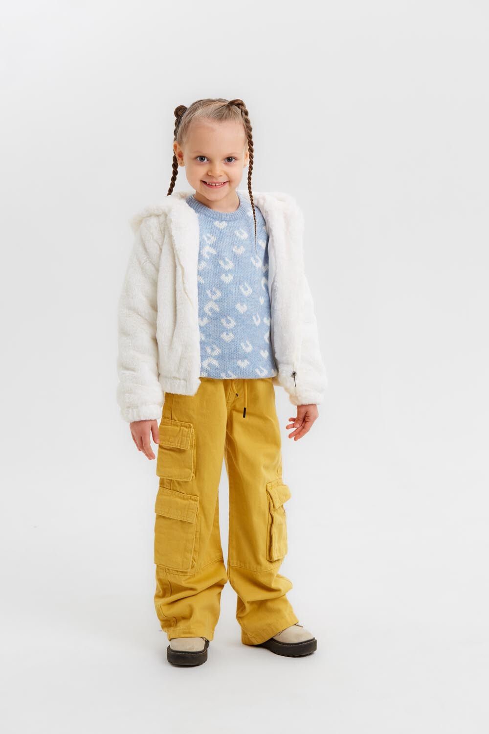 Girls's Casual Front Pockets Full Zipper Fur Hooded Jacket
