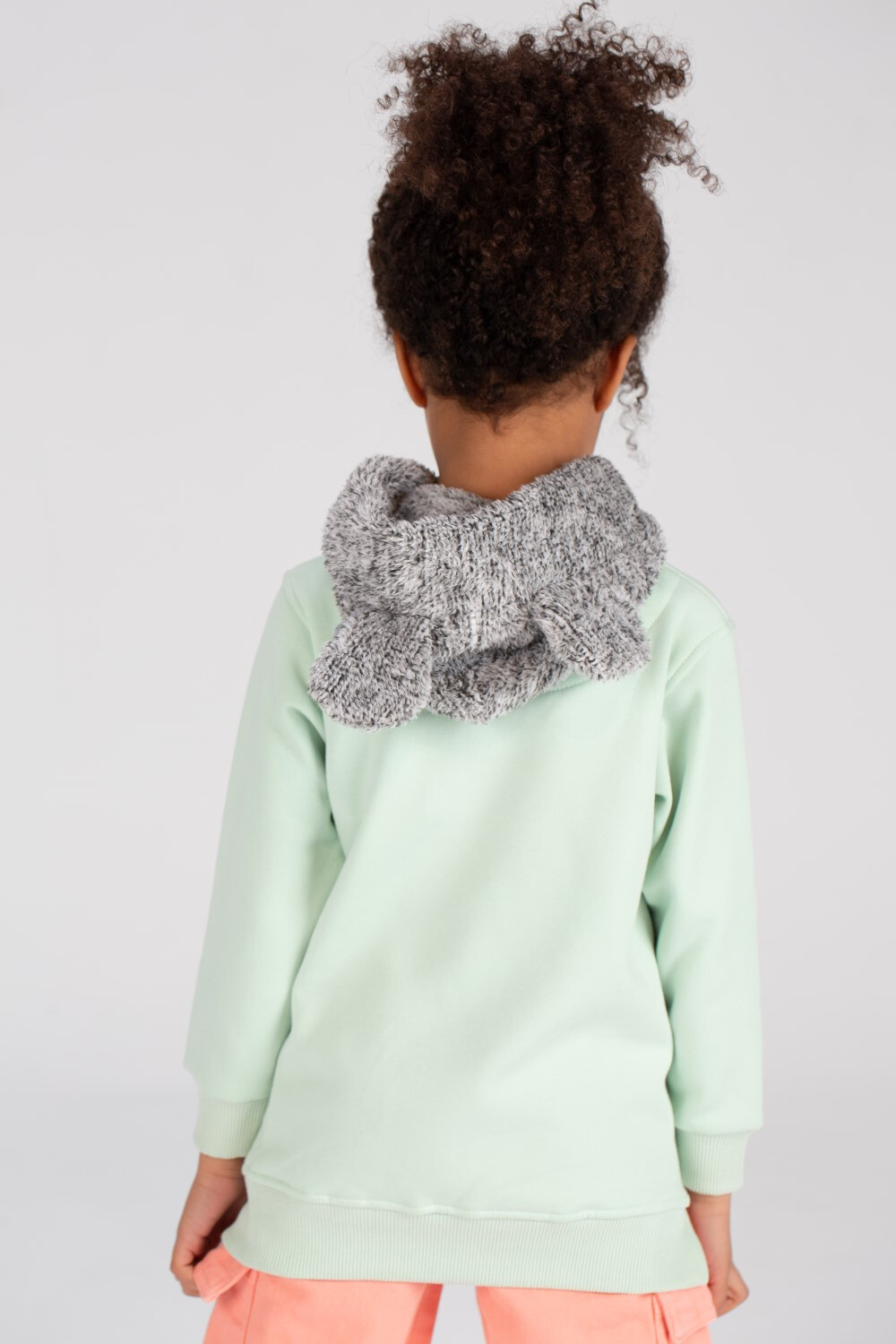 Girl's Hoodie Long Sleeves Front Printed Padded Sweatshirt With Unique Fur Hooded