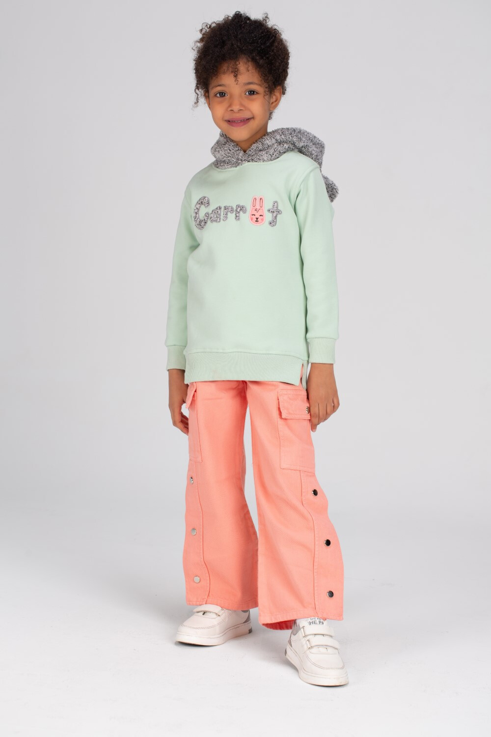 Girl's Hoodie Long Sleeves Front Printed Padded Sweatshirt With Unique Fur Hooded