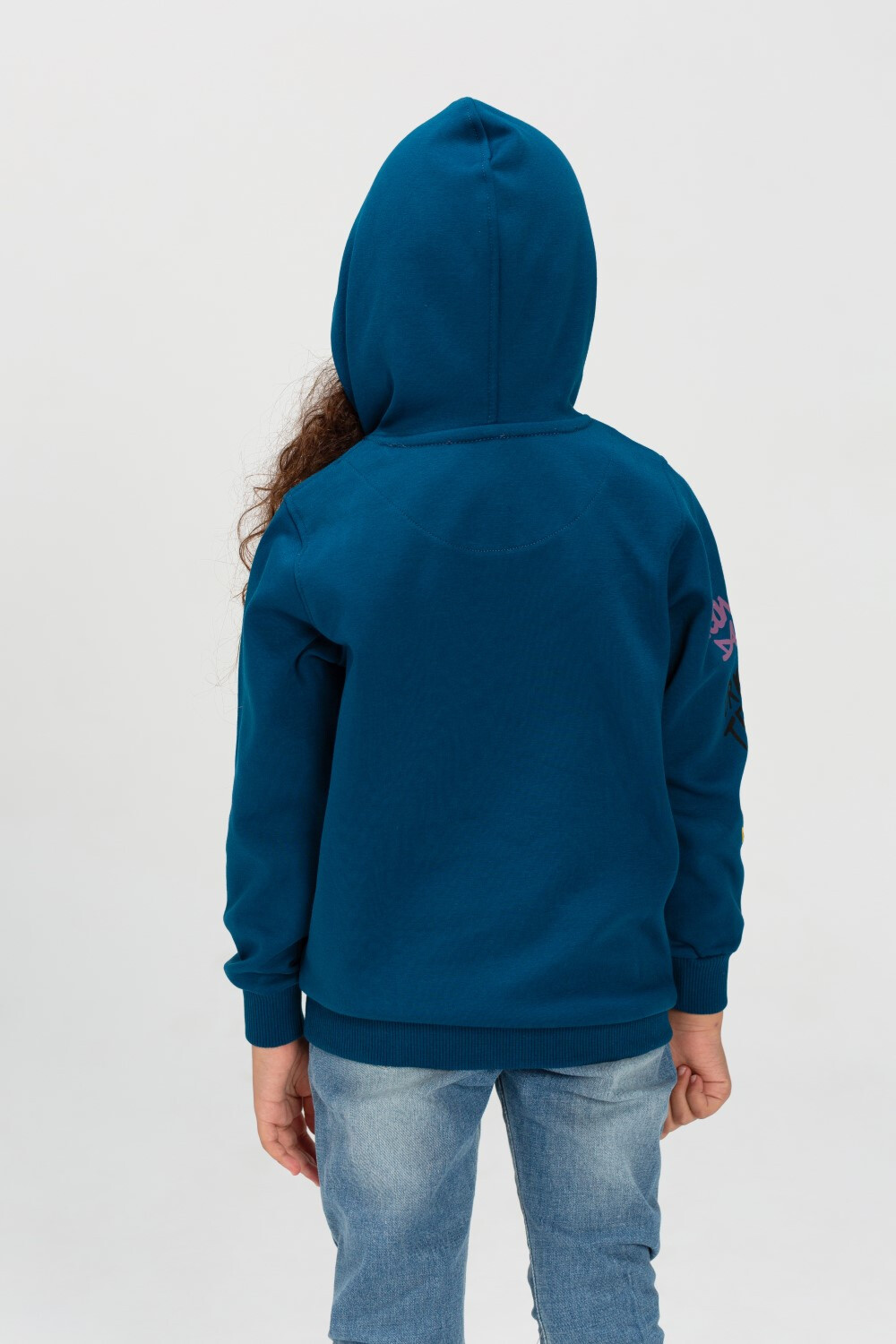 Girl's Hooded Round Neck Long Sleeves Front Printed Padded Sweatshirt