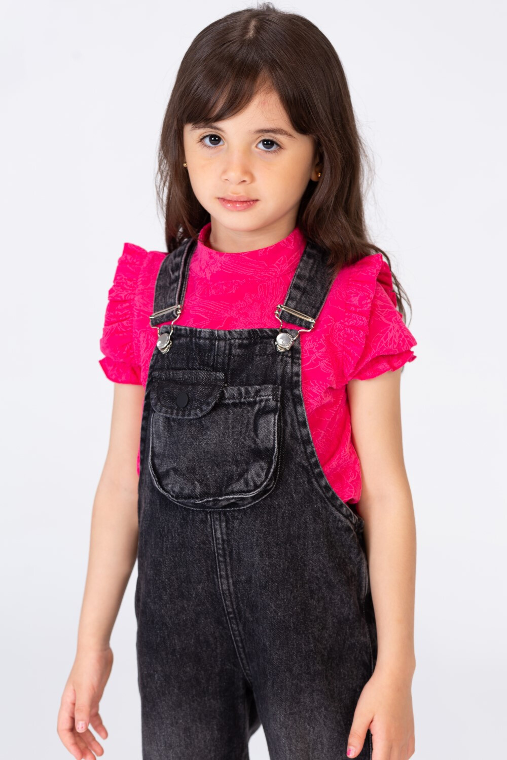 Girls Jeans Salopette With A Front Pocket And Distinctive Details