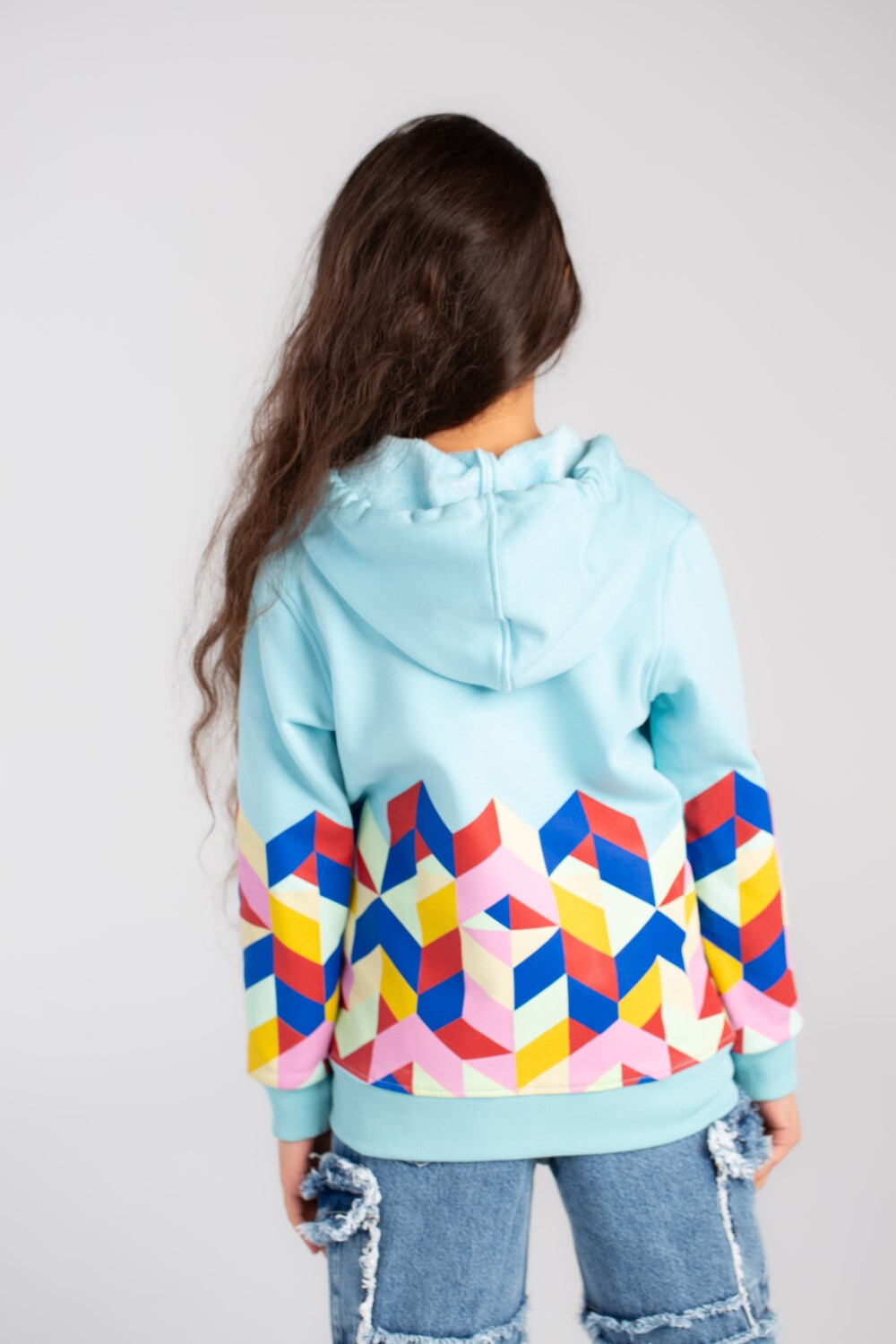 Girl's Full Zipper Padded Front & Back Printed Hooded Padded Sweatshirt