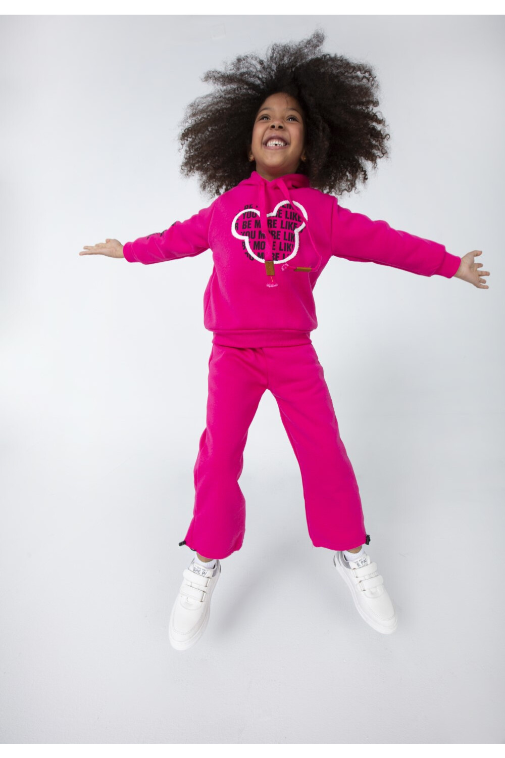 Girl's Padded Front & Sleeves Printed Made Of Soft Melton Hooded Training Suit