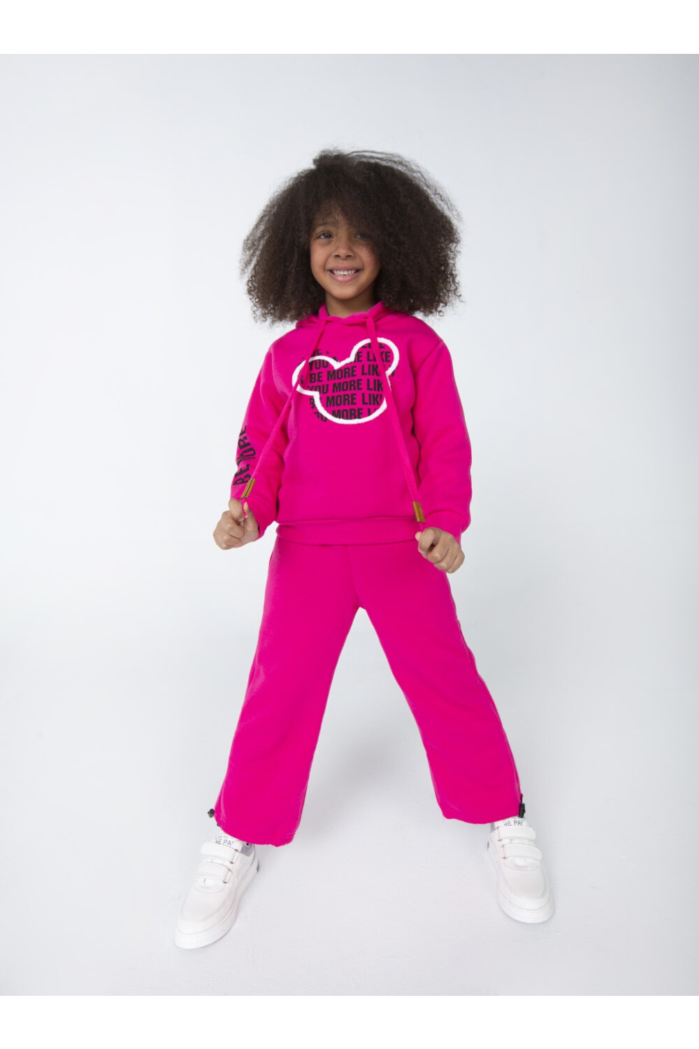 Girl's Padded Front & Sleeves Printed Made Of Soft Melton Hooded Training Suit