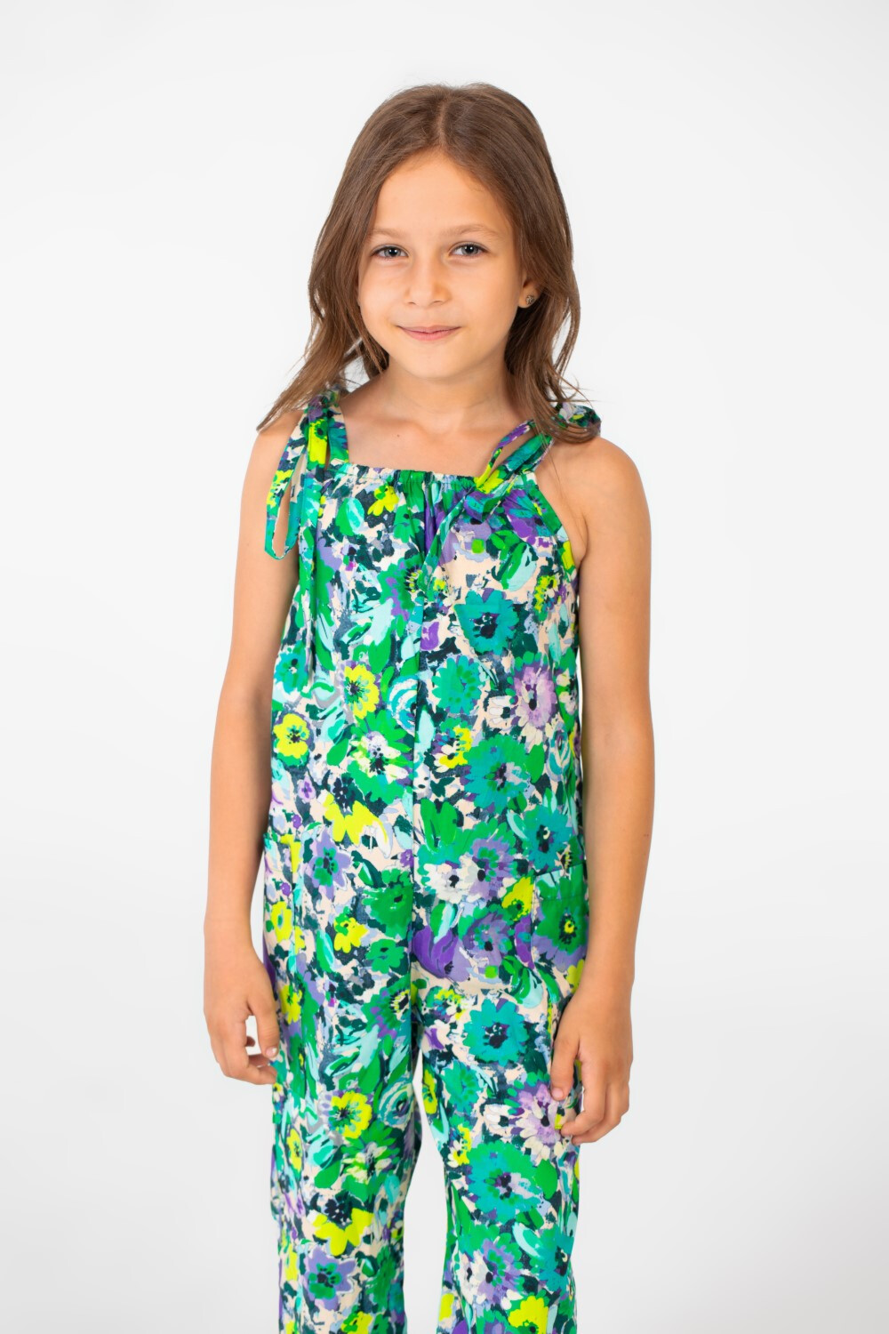 Girl's Summer Jumpsuit Printed Fabric In Distinctive Summer Colors