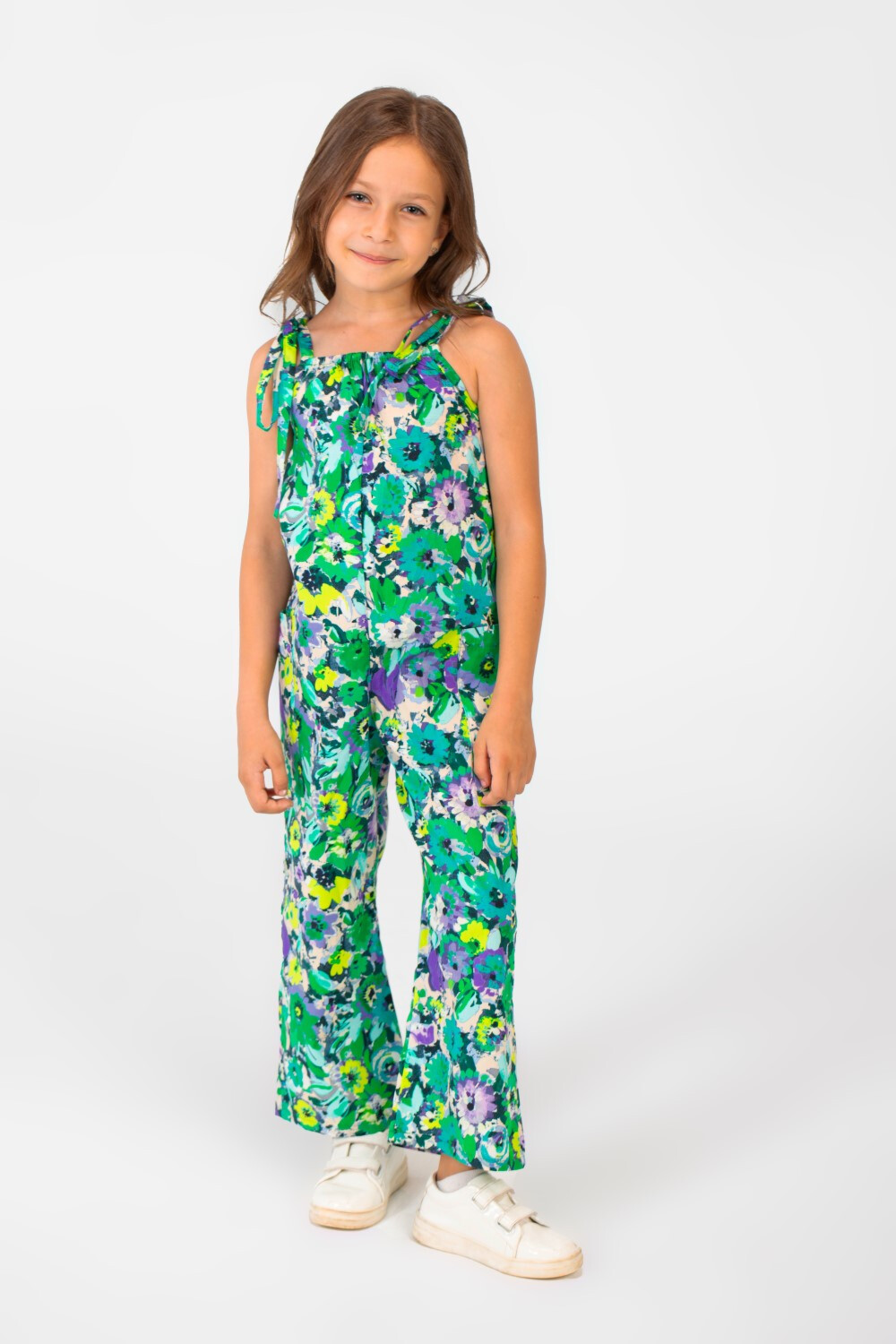 Girl's Summer Jumpsuit Printed Fabric In Distinctive Summer Colors