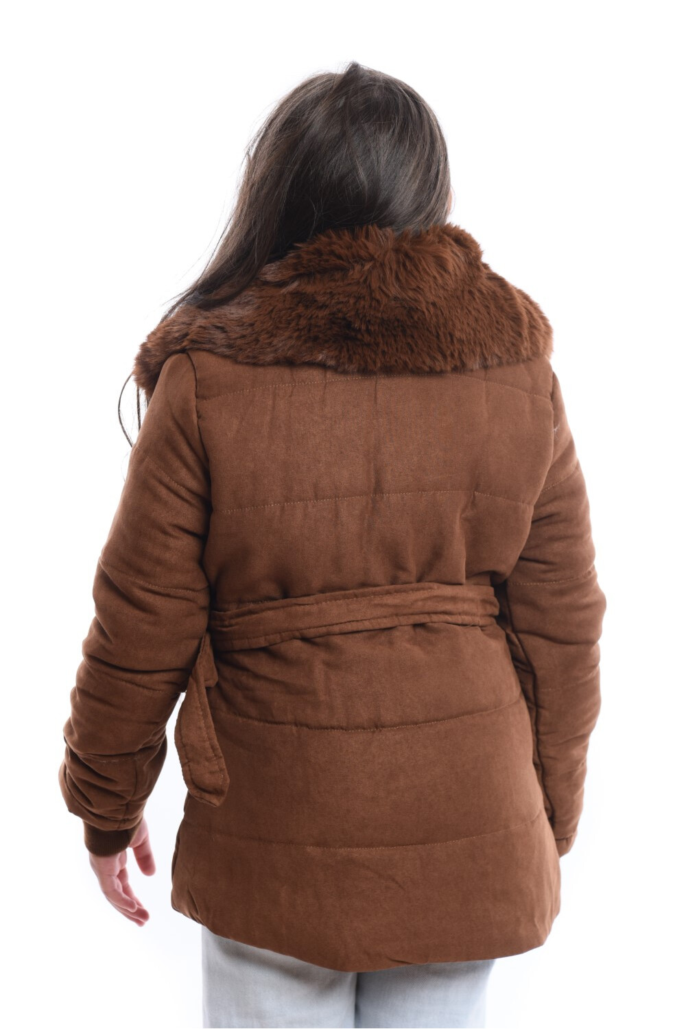 Girl's Waterproof Fur Collar Padded With Front Pockets Jacket