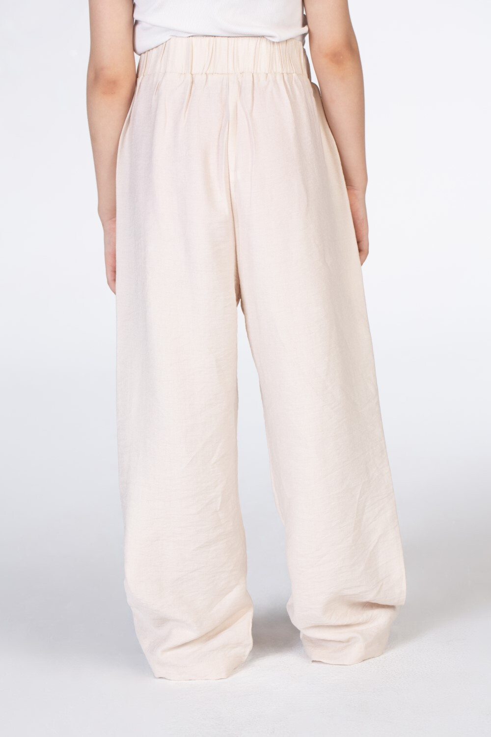 Girls Long Linen High Waist Pants With Elasticated Waist And Side Pockets