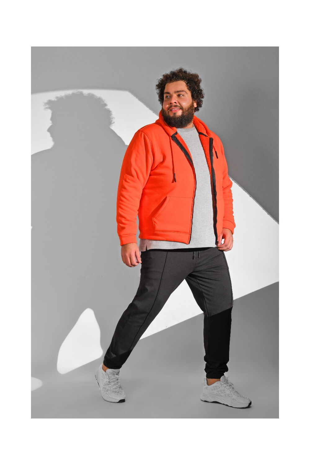 Men's Basic Hooded Full Zip Padded Big Size Sweatshirt