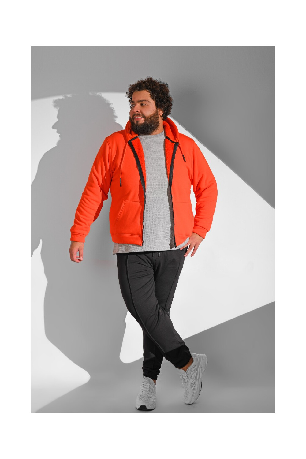 Men's Basic Hooded Full Zip Padded Big Size Sweatshirt