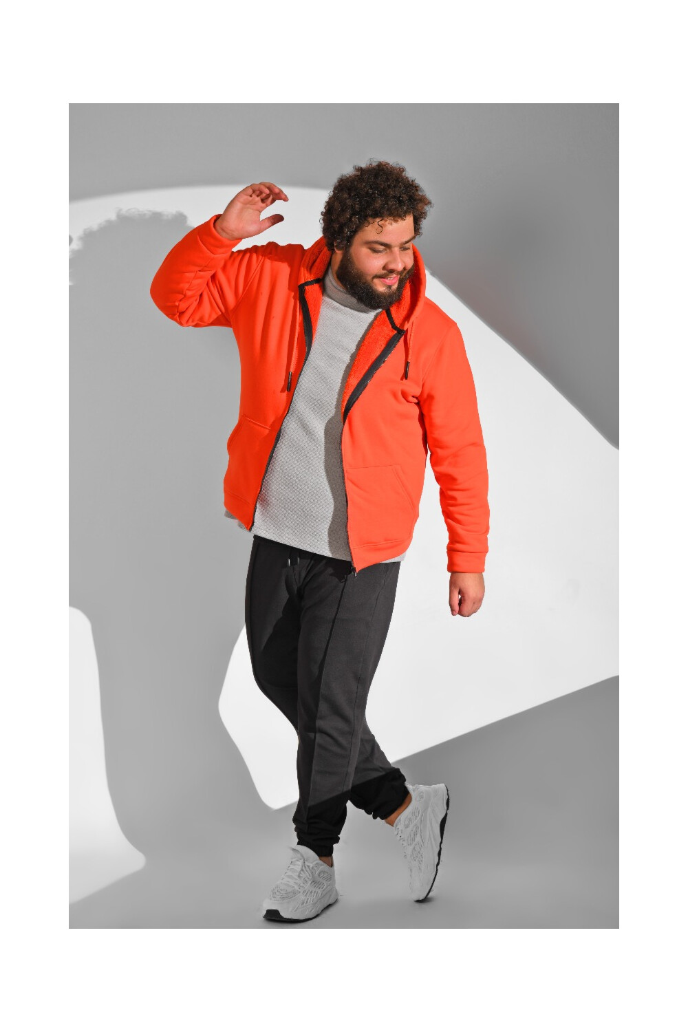 Men's Basic Hooded Full Zip Padded Big Size Sweatshirt