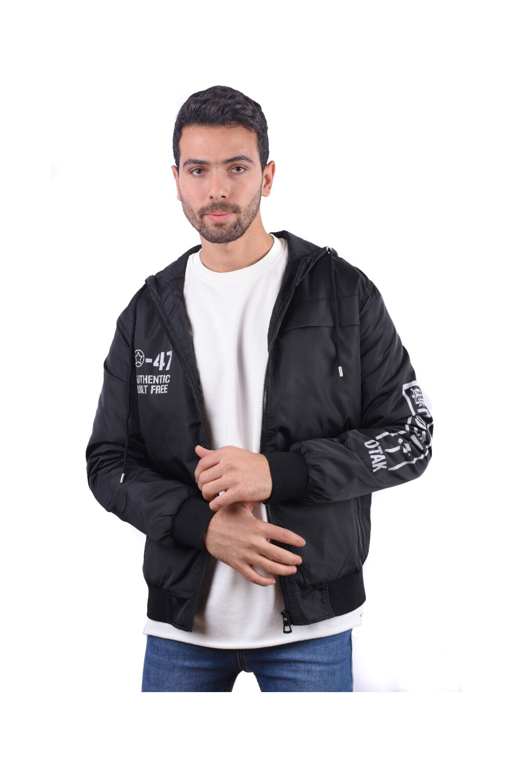 Men's Casual Full Zipper Waterproof Sweatshirt With Front Print