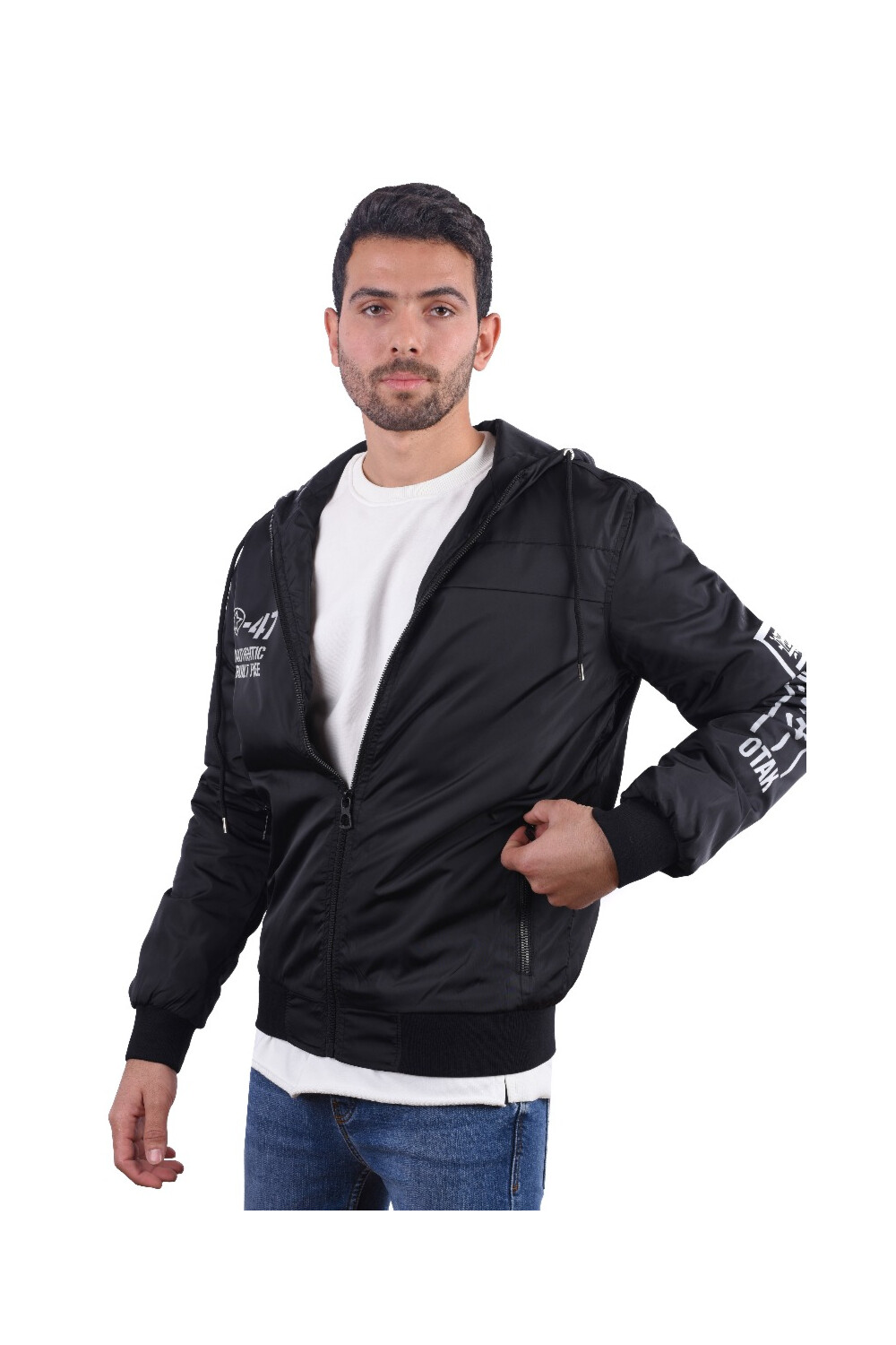 Men's Casual Full Zipper Waterproof Sweatshirt With Front Print