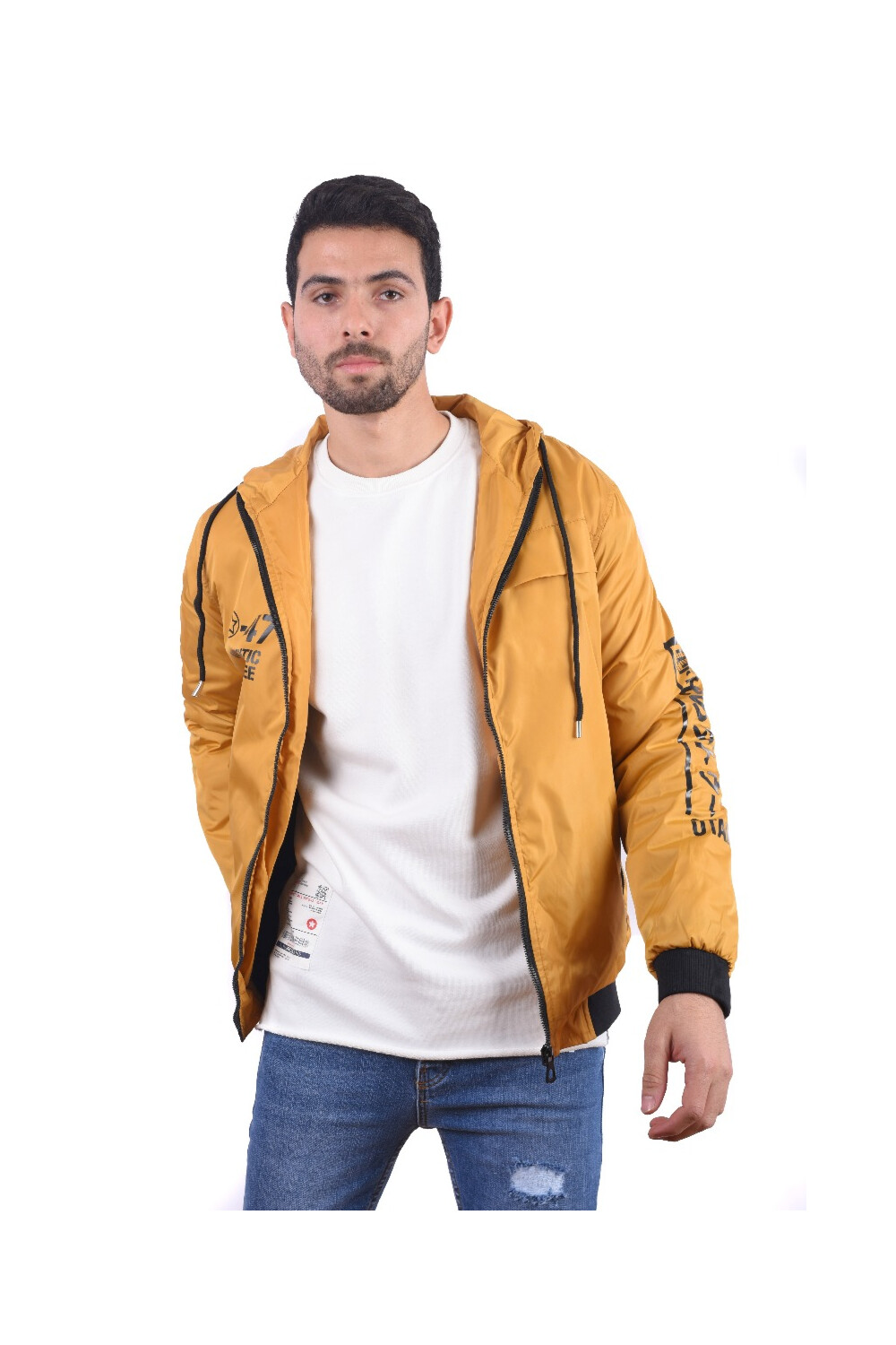 Men's Casual Full Zipper Waterproof Sweatshirt With Front Print