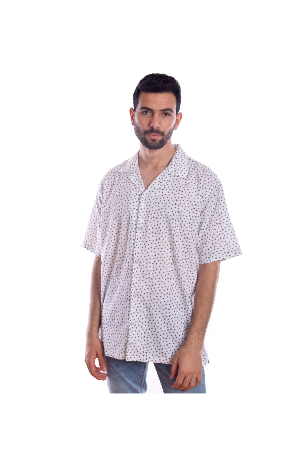 Men's Jakar Dotted Style Regular Fit Soft Cotton Shirt White