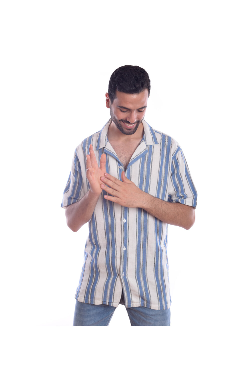 Men's Cotton Striped Details Regular Fit Half Sleeves Shirt