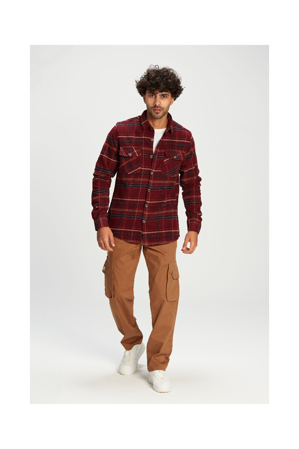 Men's Regular Fit With Front Pockets Checked Wool Padded Shirt