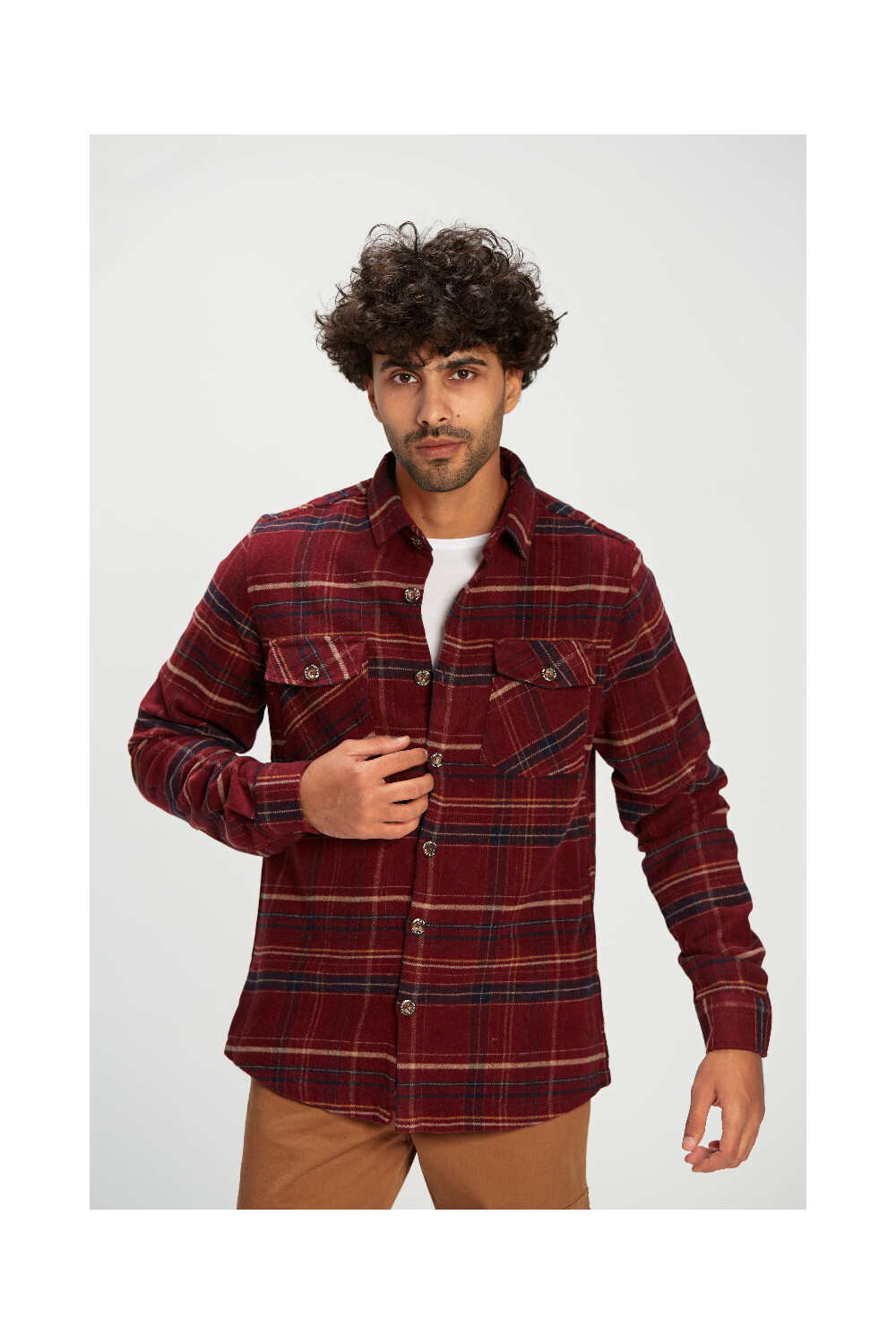 Men's Regular Fit With Front Pockets Checked Wool Padded Shirt