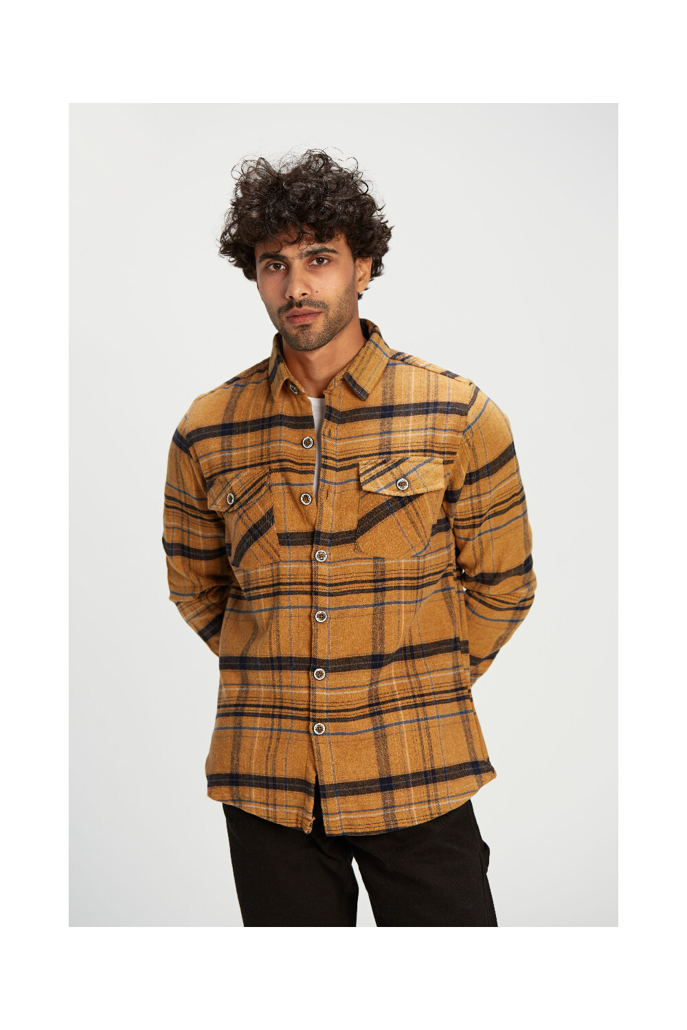 Men's Regular Fit With Front Pockets Checked Wool Padded Shirt