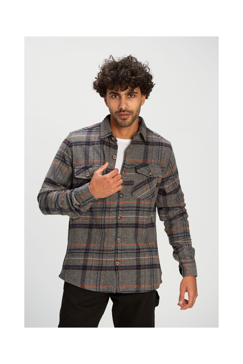 Men's Regular Fit With Front Pockets Checked Wool Padded Shirt