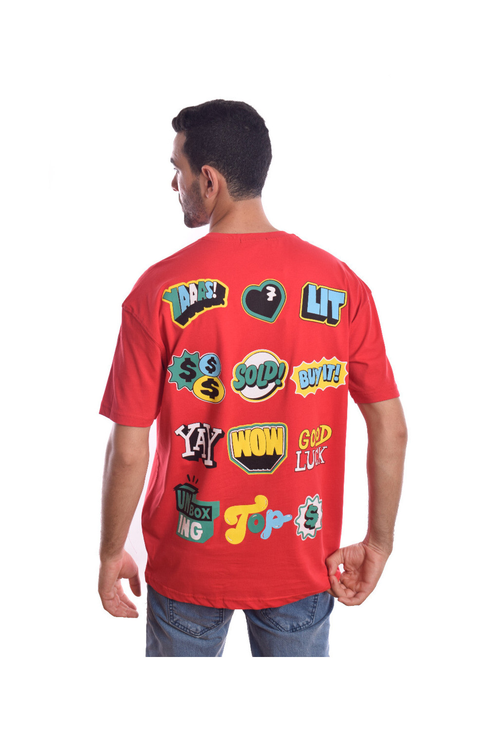 Men's Front & Back Printed Design Over Size Comfort Cotton T-shirt