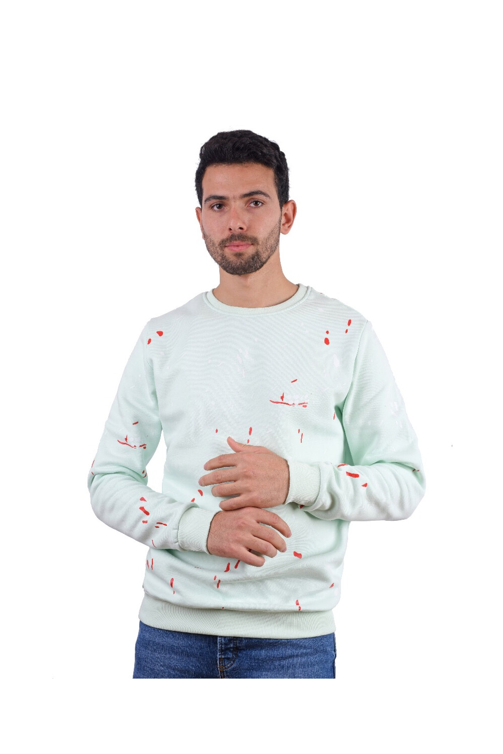 Men's Regular Fit Crew Neck Printed Long Sleeves Padded Sweatshirt