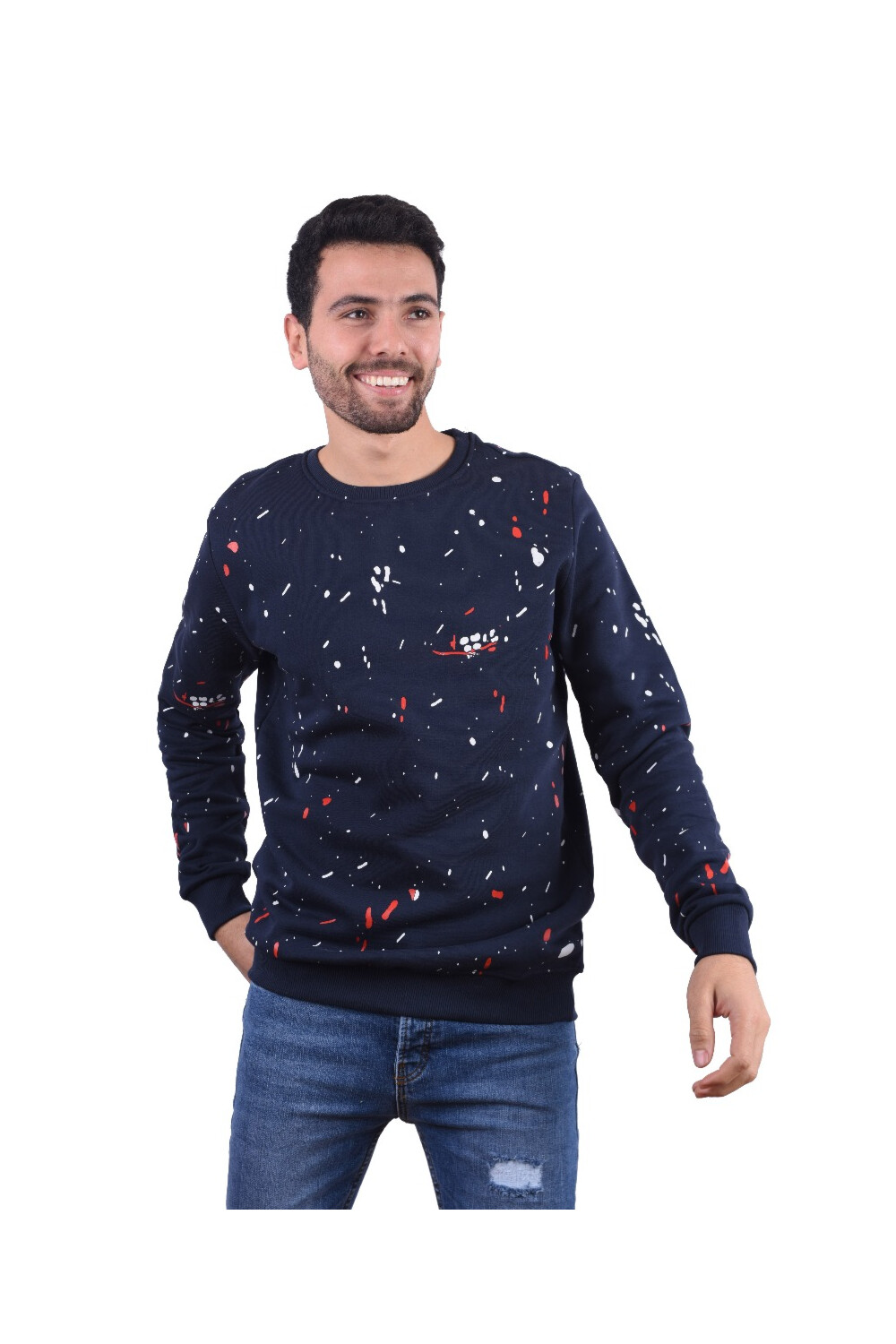 Men's Regular Fit Crew Neck Printed Long Sleeves Padded Sweatshirt