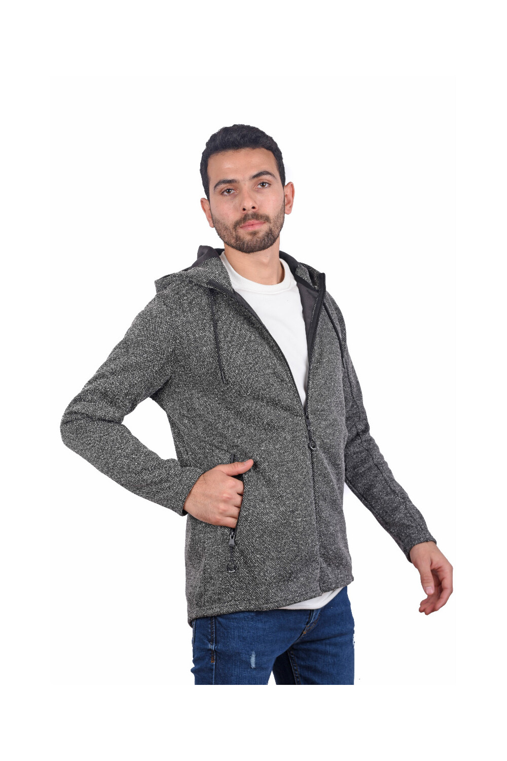 Men's Basic Hooded Full Zip Padded Sweatshirt