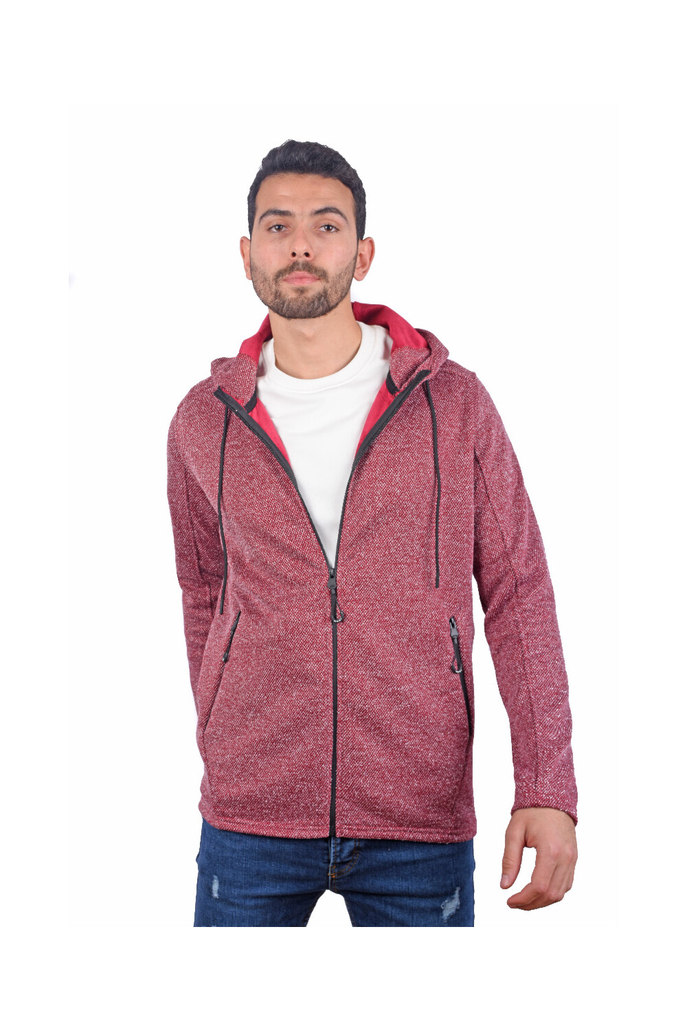 Men's Basic Hooded Full Zip Padded Sweatshirt