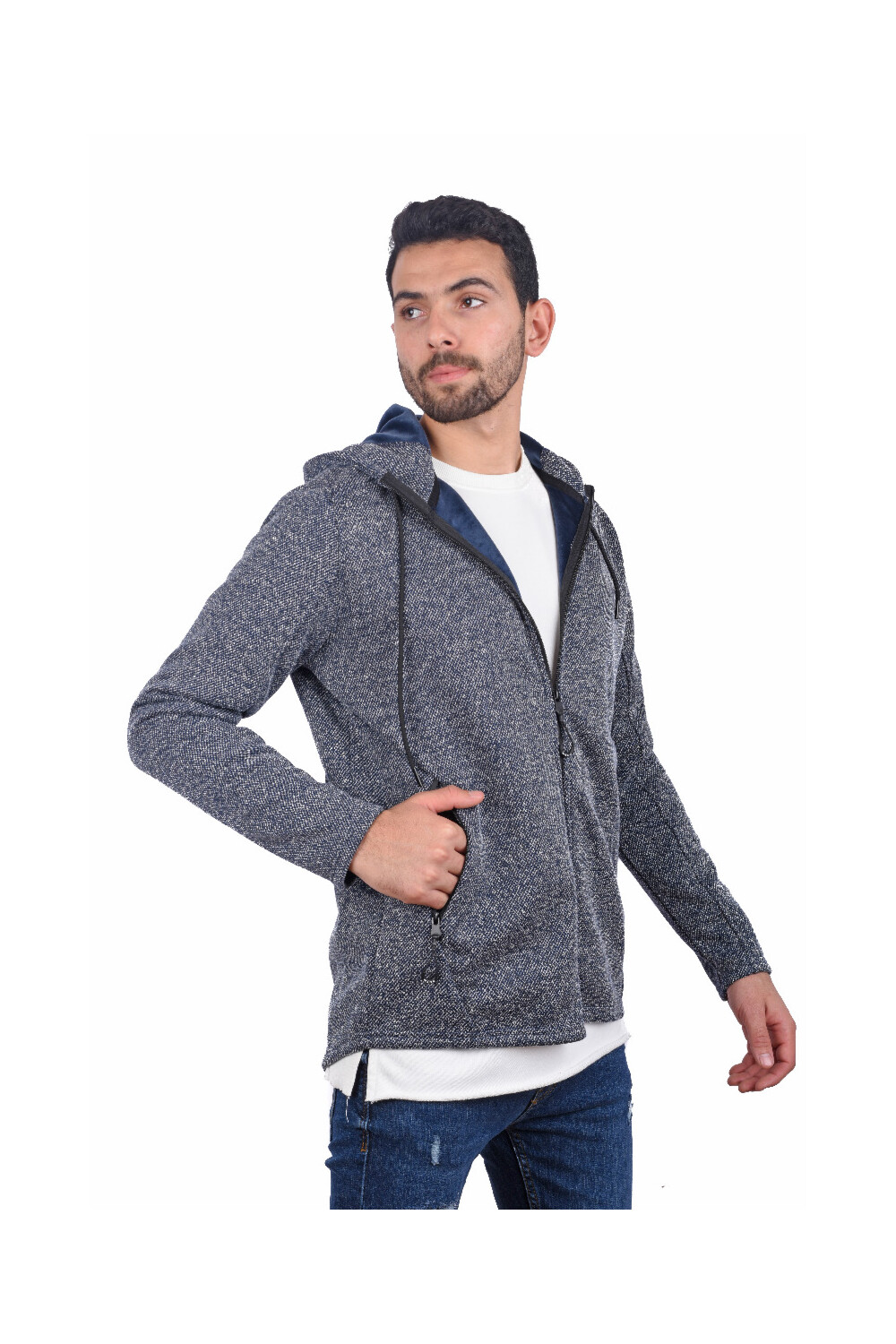 Men's Basic Hooded Full Zip Padded Sweatshirt