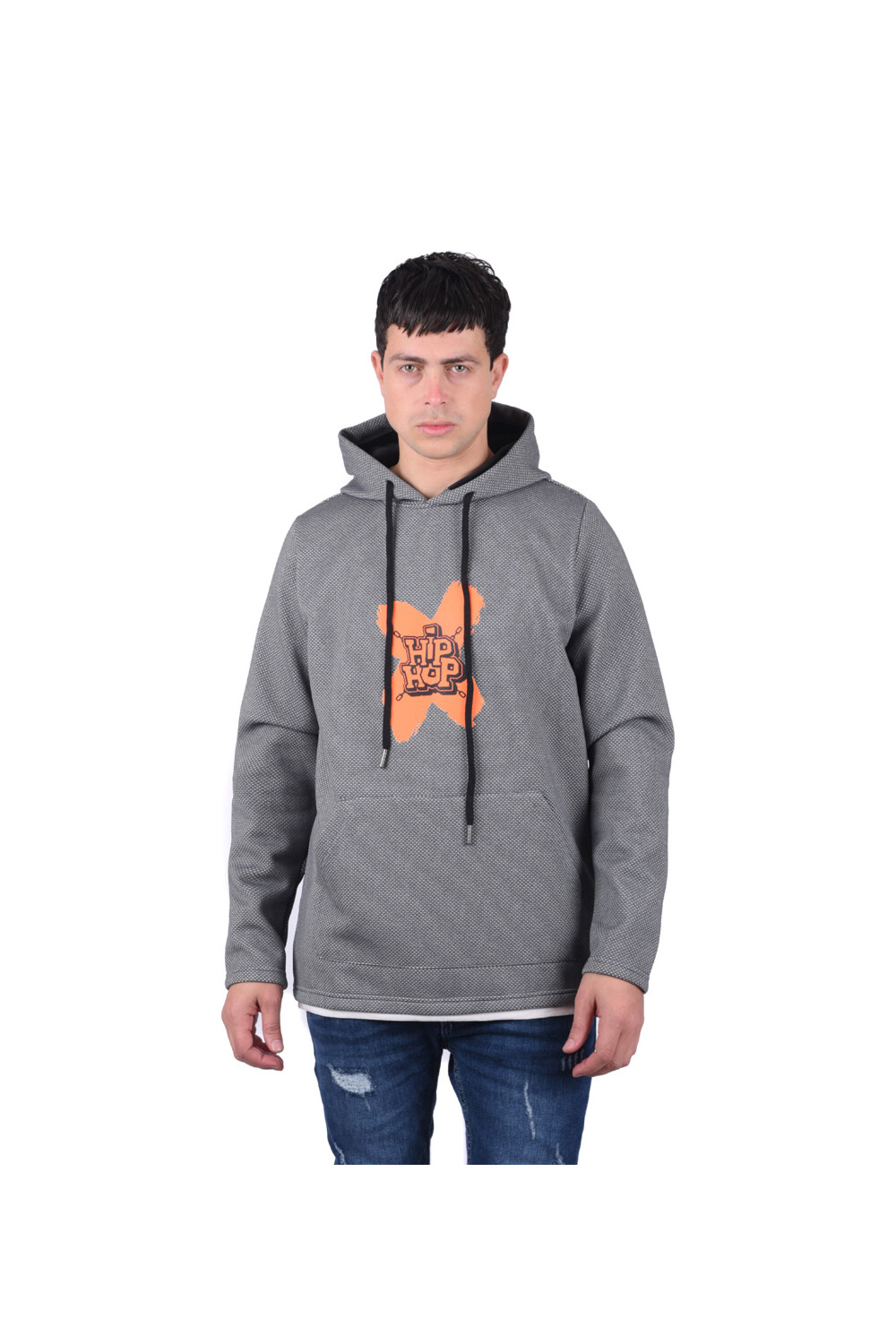 Men's Regular Fit Crew Neck Front & Back Printed Long Sleeves Padded Sweatshirt