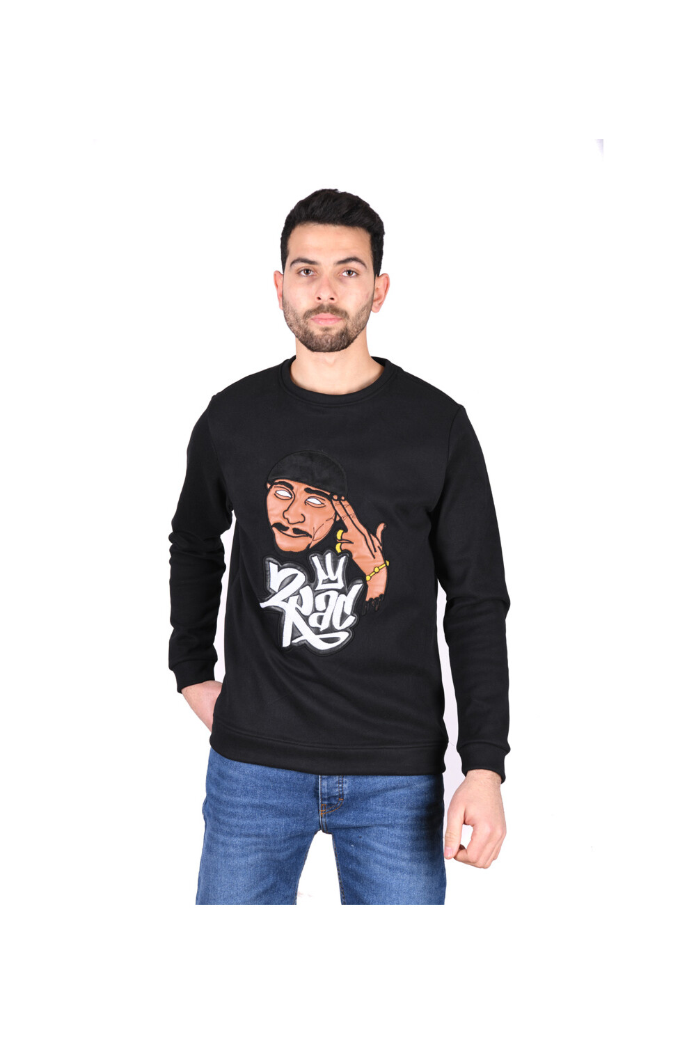 Men's Slim Fit Crew Neck Printed Long Sleeves Padded Sweatshirt