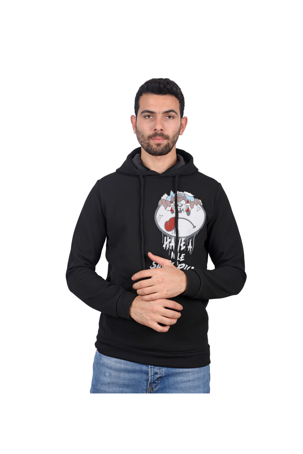 Men's Slim Fit Hooded Padded Printed Sweatshirt With Unique Style