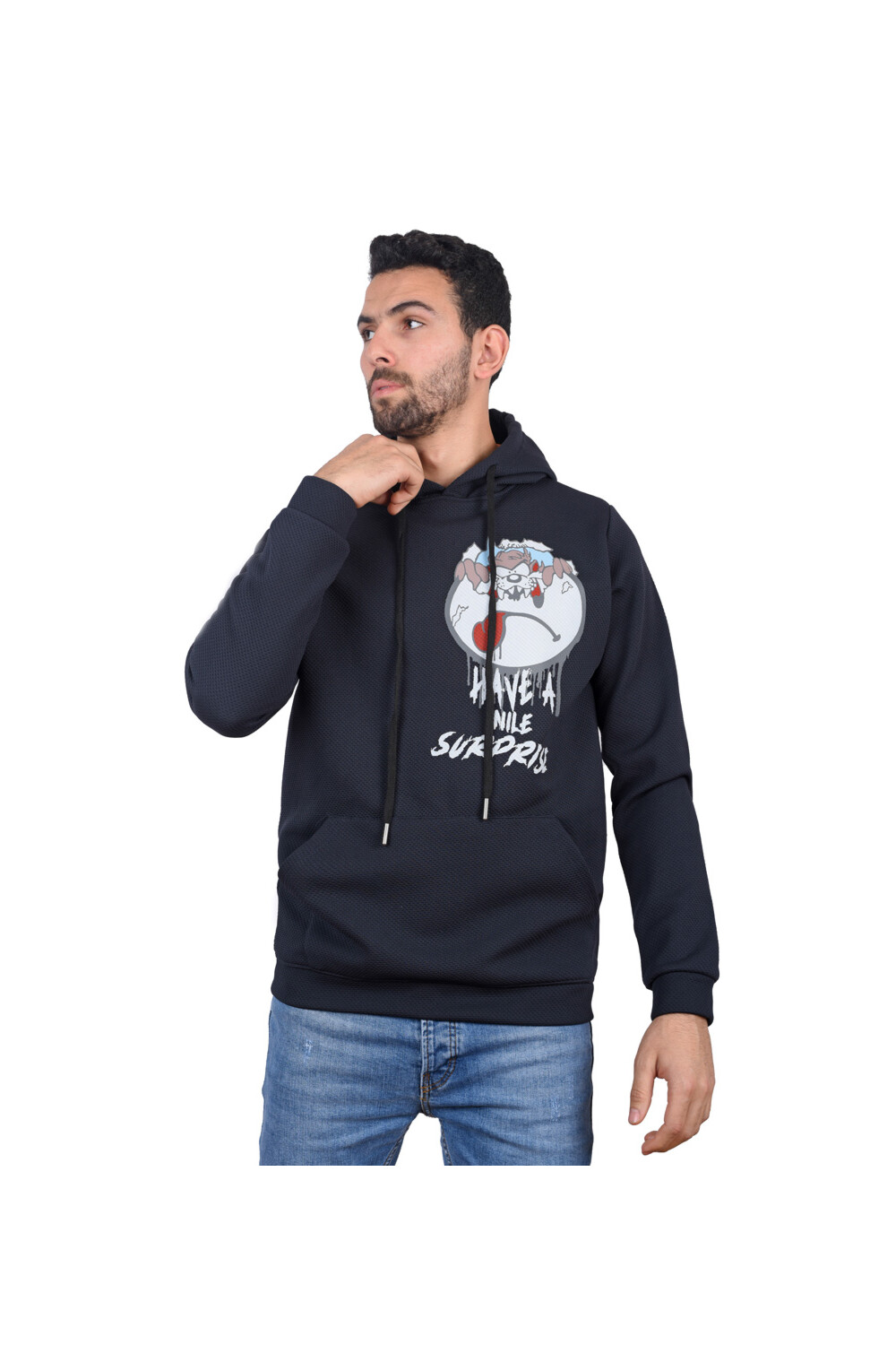 Men's Slim Fit Hooded Padded Printed Sweatshirt With Unique Style
