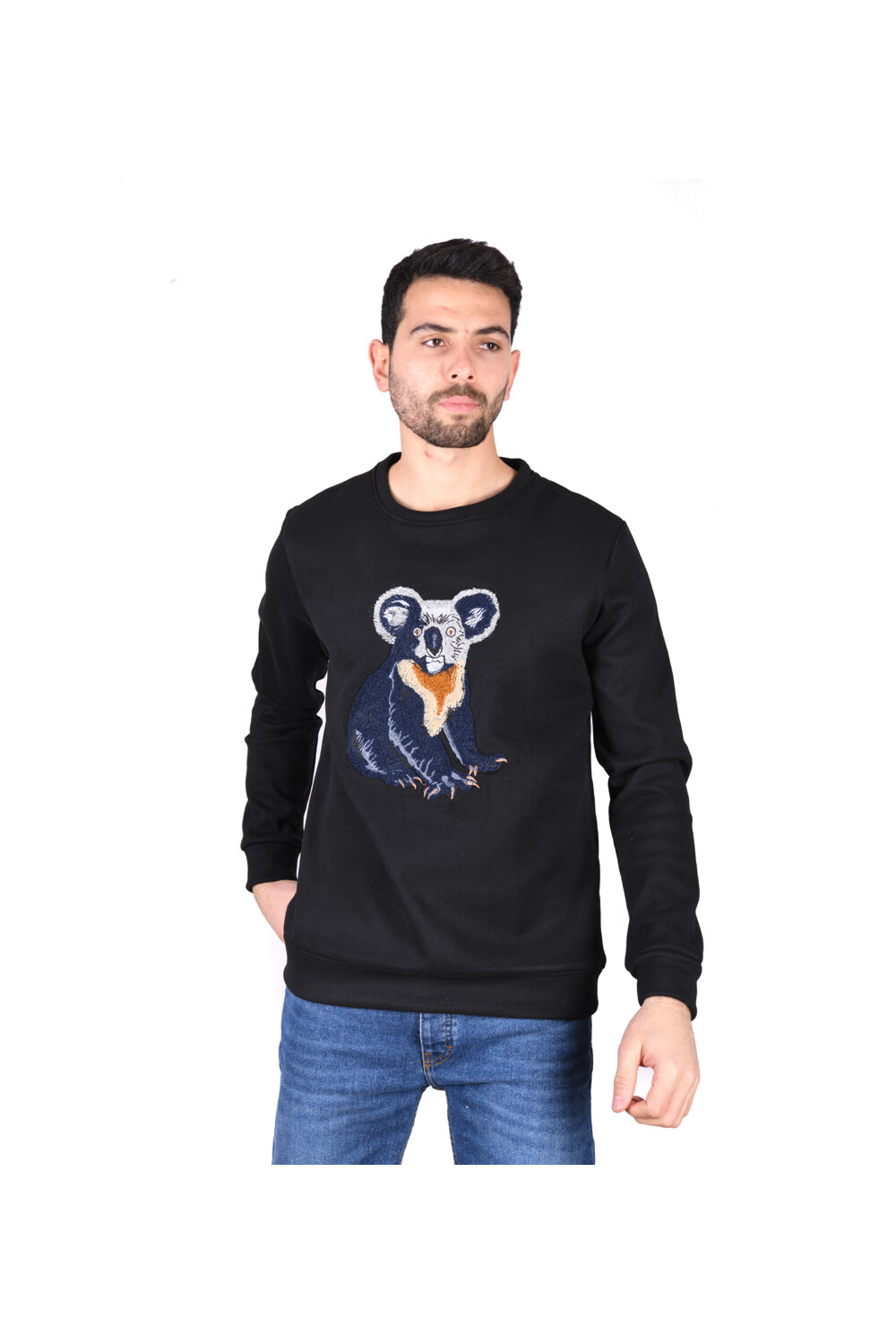 Men's Slim Fit Crew Neck Printed Long Sleeves Padded Sweatshirt