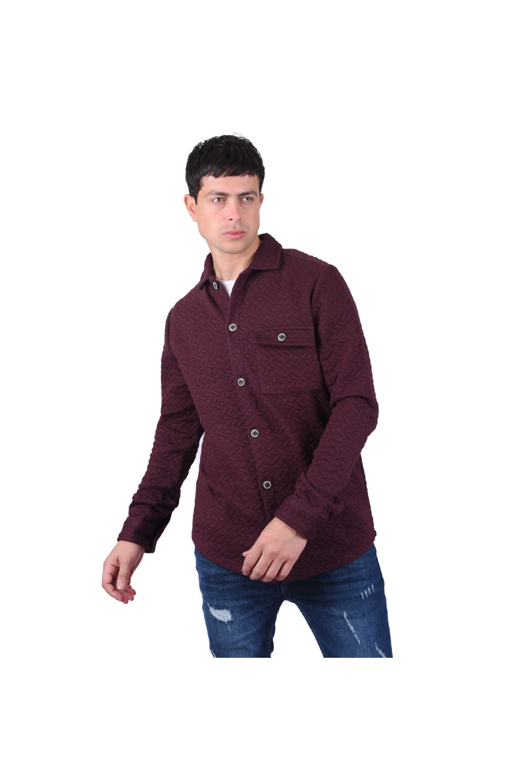 Men's Regular Fit Long Sleeve Front Pocket Wool Shirt