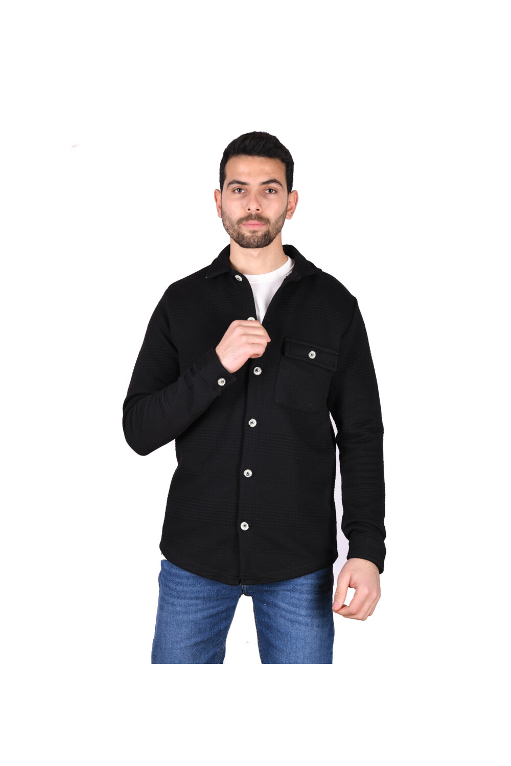 Men's Regular Fit Long Sleeve Front Pocket Wool Shirt